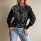 1980s Black Long Sleeve Sweater With Silver Design (S/M)
