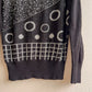 1980s Black Long Sleeve Sweater With Silver Design (S/M)