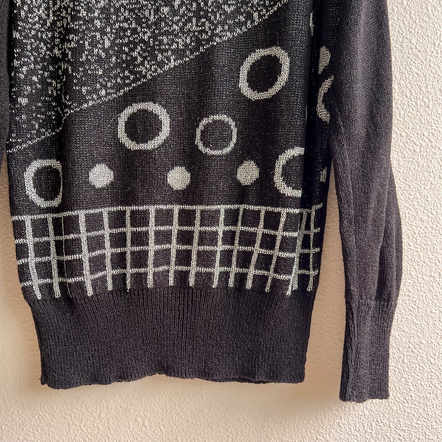 1980s Black Long Sleeve Sweater With Silver Design (S/M)