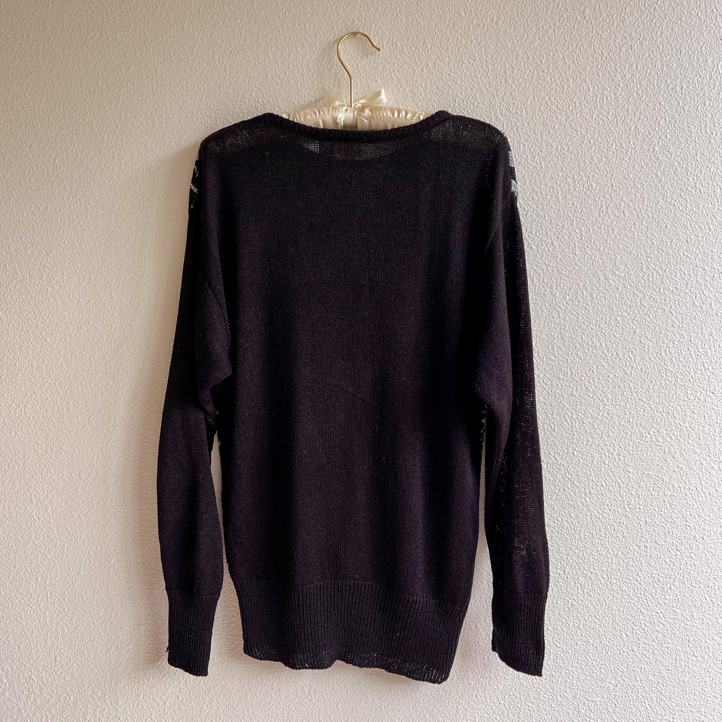 1980s Black Long Sleeve Sweater With Silver Design (S/M)