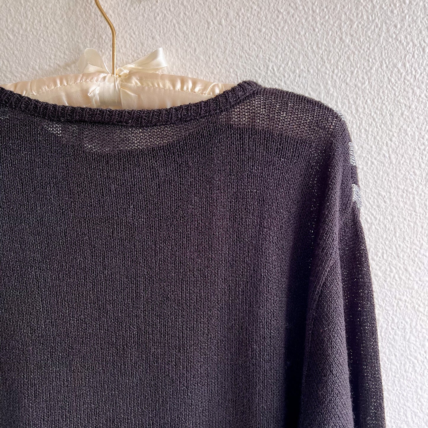1980s Black Long Sleeve Sweater With Silver Design (S/M)