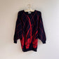 1980s Black Sweater With Metallic Red Pattern (L/XL)