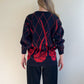 1980s Black Sweater With Metallic Red Pattern (L/XL)