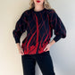 1980s Black Sweater With Metallic Red Pattern (L/XL)