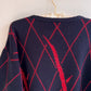 1980s Black Sweater With Metallic Red Pattern (L/XL)