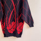 1980s Black Sweater With Metallic Red Pattern (L/XL)