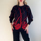1980s Black Sweater With Metallic Red Pattern (L/XL)