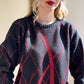 1980s Black Sweater With Metallic Red Pattern (L/XL)