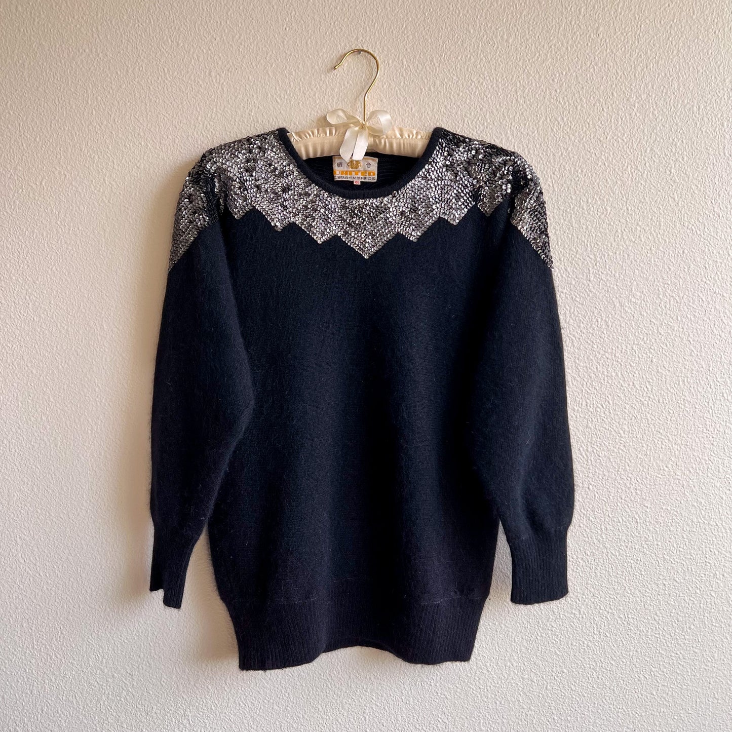 1980s Black Sweater With Silver Sequins (S/M)