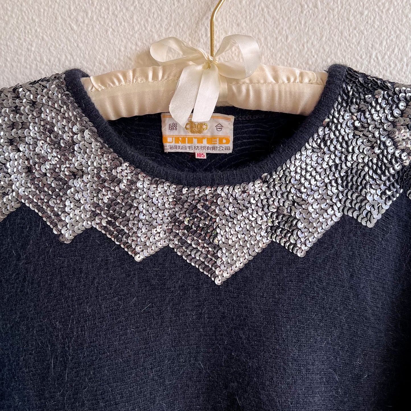 1980s Black Sweater With Silver Sequins (S/M)