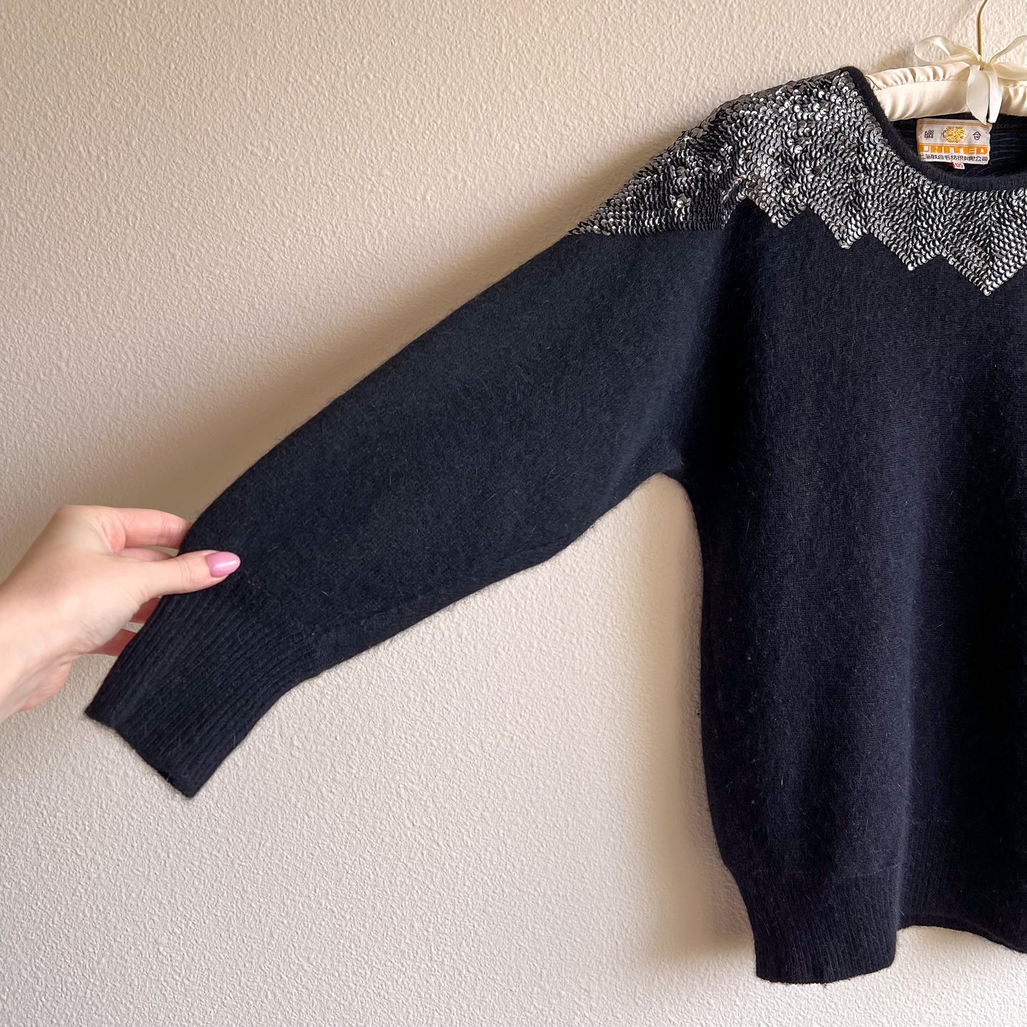 1980s Black Sweater With Silver Sequins (S/M)