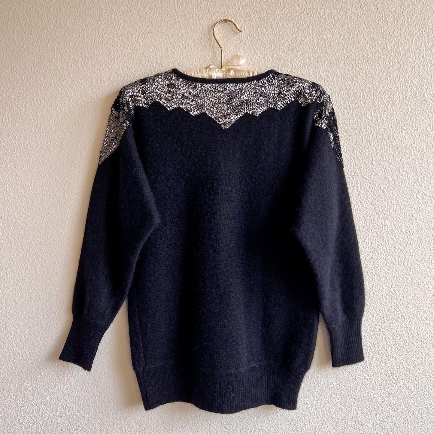 1980s Black Sweater With Silver Sequins (S/M)