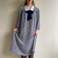 1980s Blue Abstract Print Dress With White Collar (L/XL)