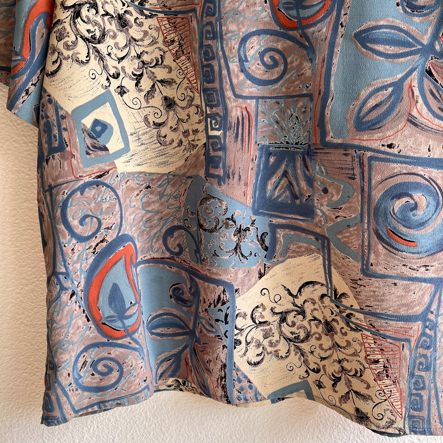 1980s Muted Blue Abstract Print Top (M/L)