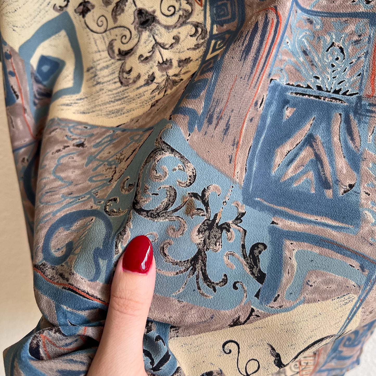 1980s Muted Blue Abstract Print Top (M/L)