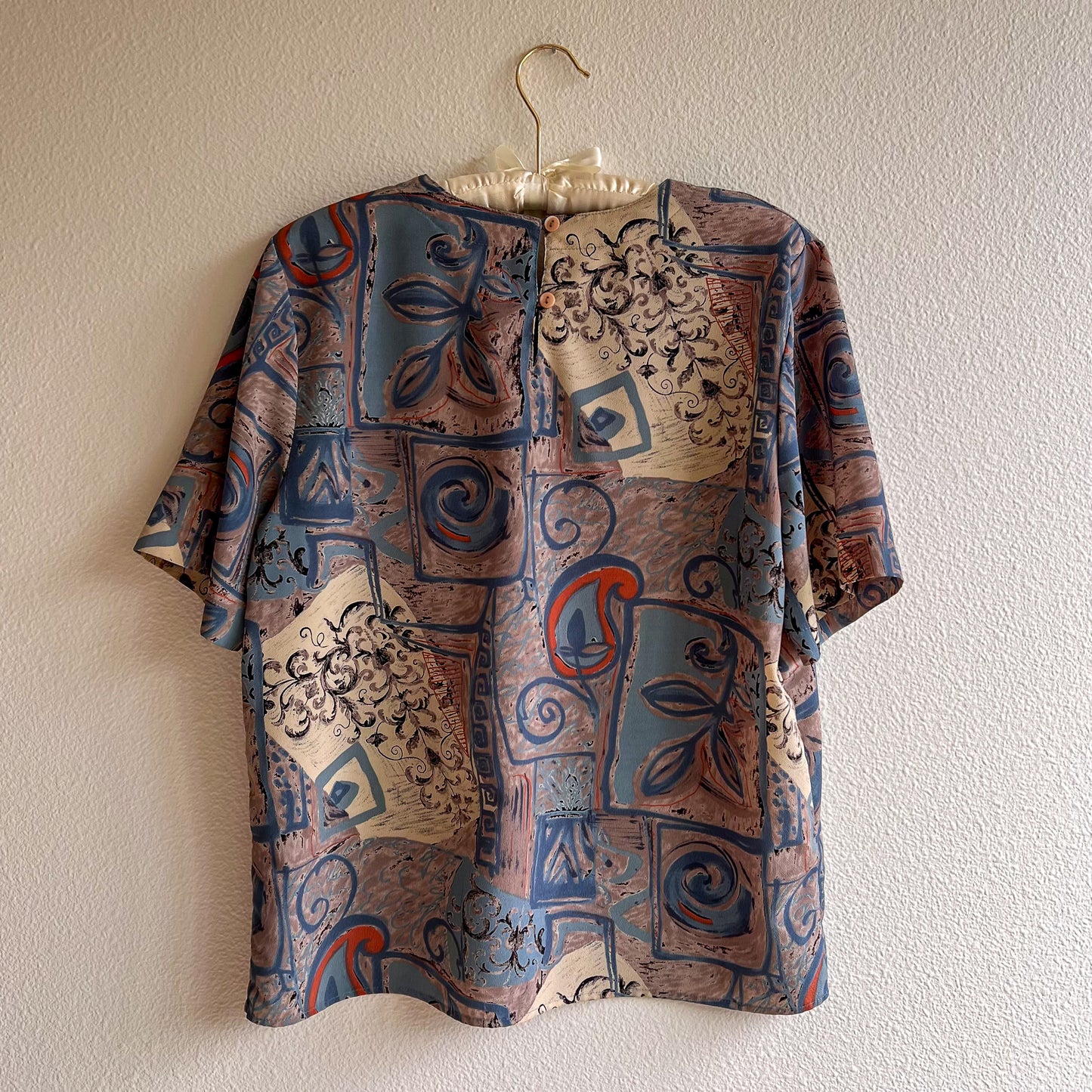 1980s Muted Blue Abstract Print Top (M/L)