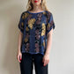 1980s Blue Beaded Blouse With Gold Sequins (M/L)