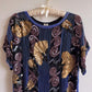 1980s Blue Beaded Blouse With Gold Sequins (M/L)
