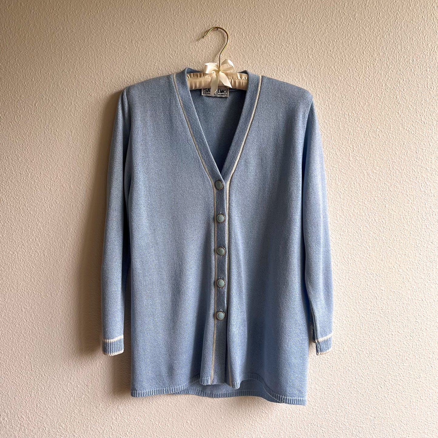 1980s Pale Blue Cardigan With White Trim (S/M)