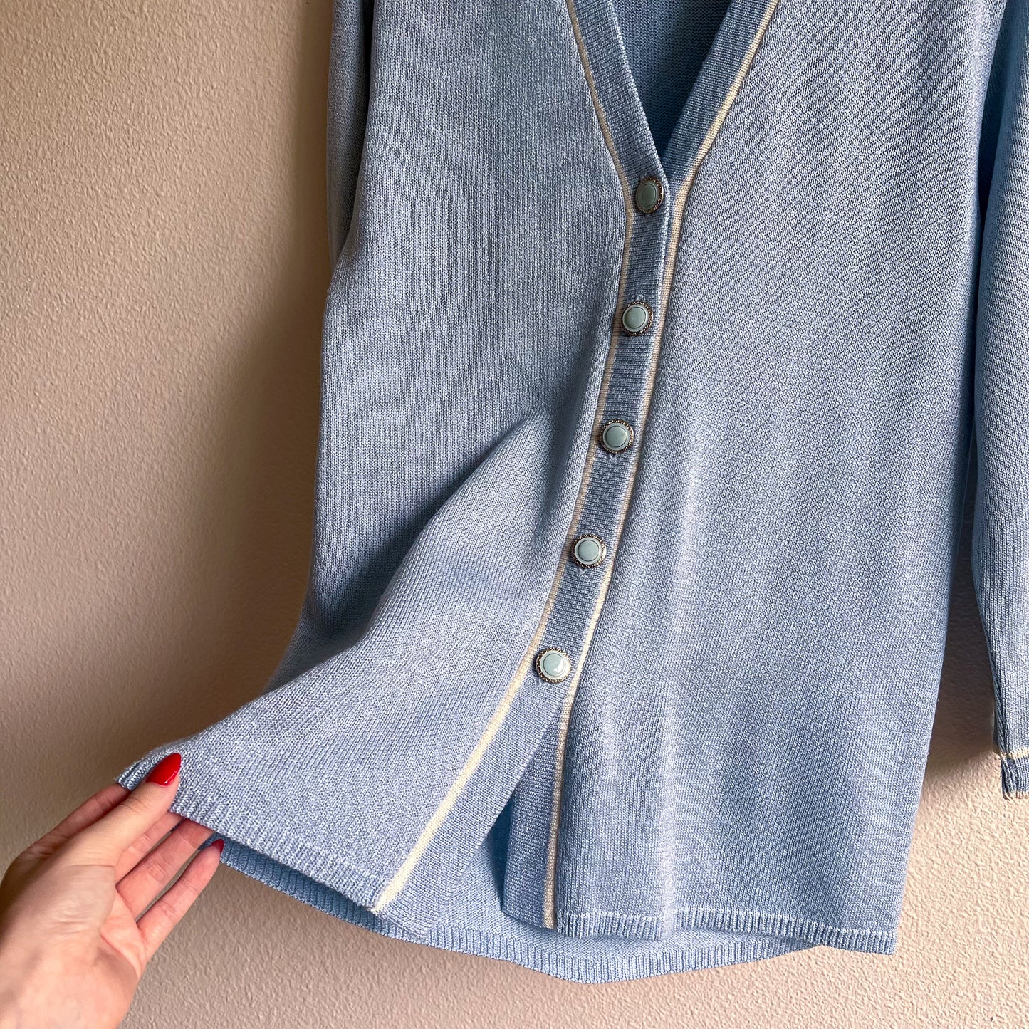 1980s Pale Blue Cardigan With White Trim (S/M)