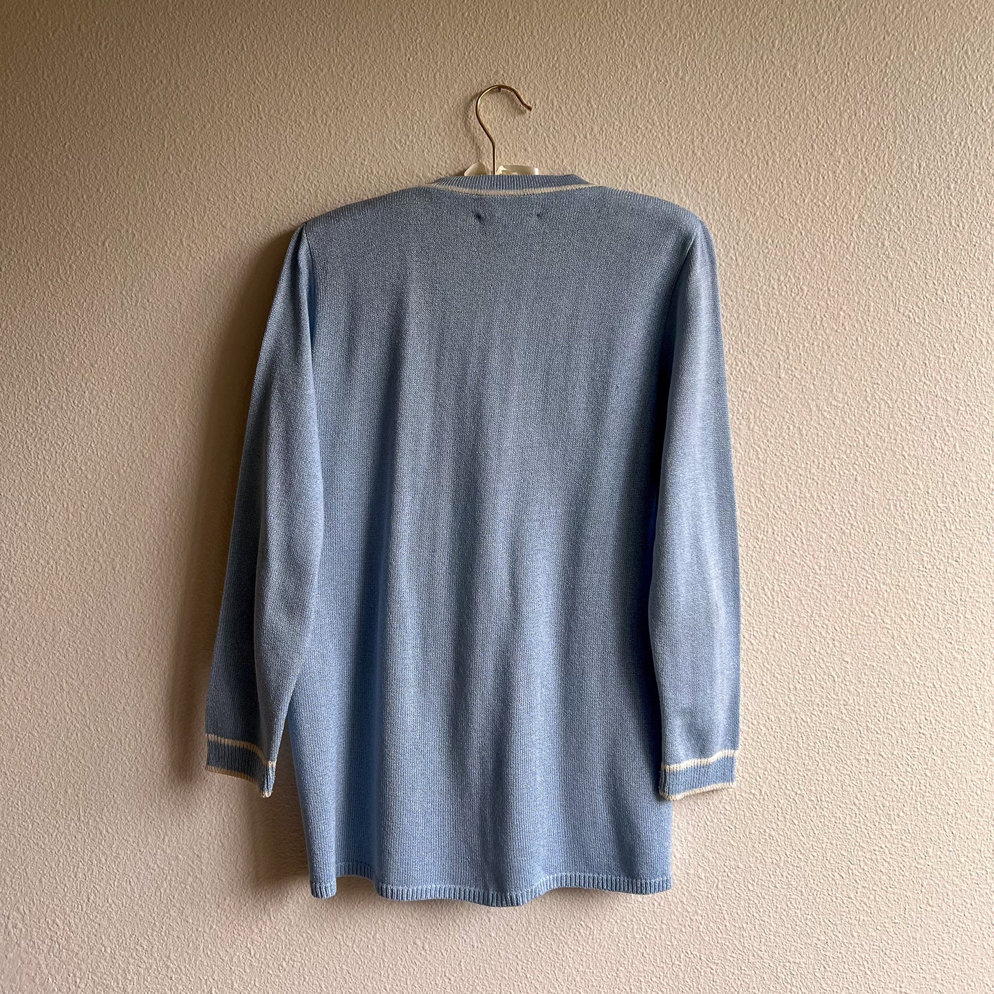 1980s Pale Blue Cardigan With White Trim (S/M)