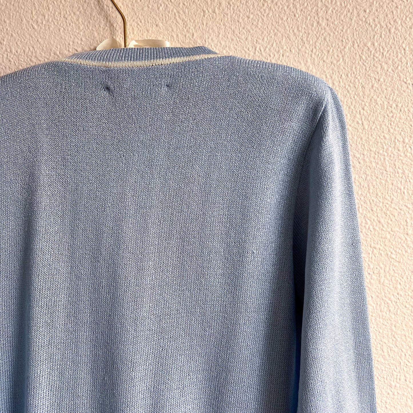 1980s Pale Blue Cardigan With White Trim (S/M)