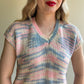 1980s Baby Pink and Blue Short Sleeve Sweater (M/L)