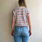 1980s Baby Pink and Blue Short Sleeve Sweater (M/L)