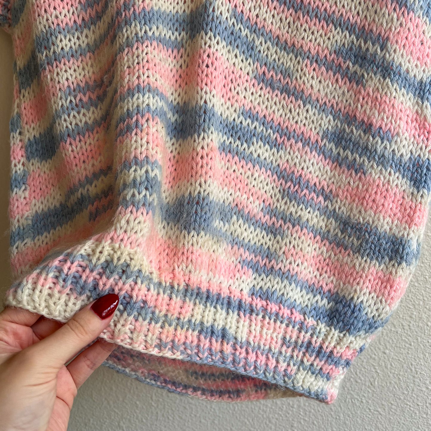 1980s Baby Pink and Blue Short Sleeve Sweater (M/L)