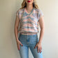 1980s Baby Pink and Blue Short Sleeve Sweater (M/L)