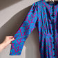 1980s Blue and Purple Pattern Silk Buttoned Dress (M/L)