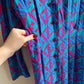 1980s Blue and Purple Pattern Silk Buttoned Dress (M/L)