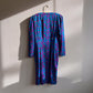 1980s Blue and Purple Pattern Silk Buttoned Dress (M/L)