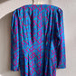 1980s Blue and Purple Pattern Silk Buttoned Dress (M/L)