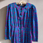 1980s Blue and Purple Pattern Silk Buttoned Dress (M/L)