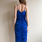 Sexy 1980s Royal Blue Ruched Party Dress (M/L)