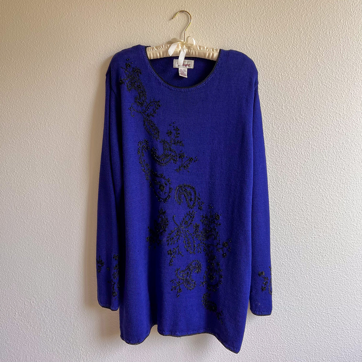 1980s Deep Blue Sweater With Black Embroidery (XXL)