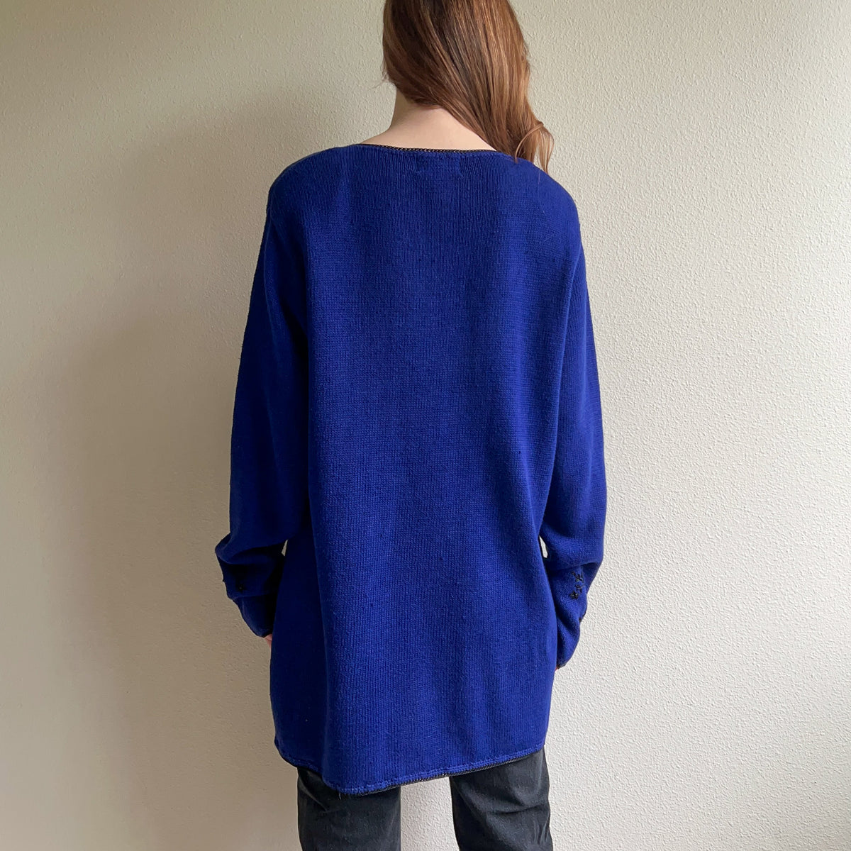 1980s Deep Blue Sweater With Black Embroidery (XXL)