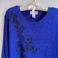 1980s Deep Blue Sweater With Black Embroidery (XXL)