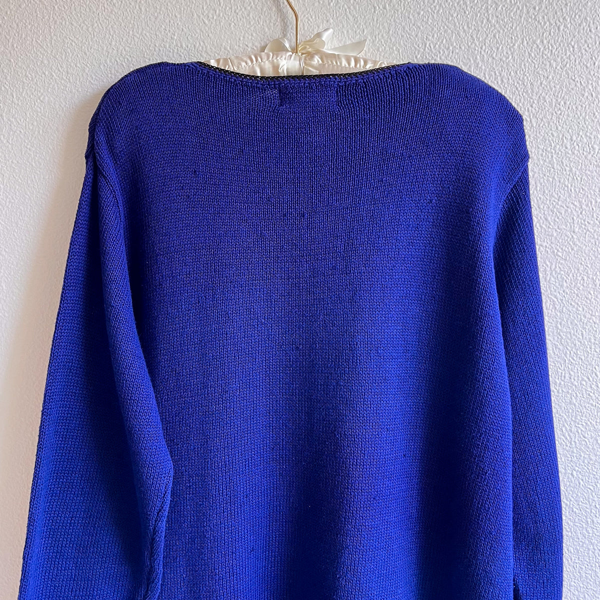 1980s Deep Blue Sweater With Black Embroidery (XXL)