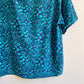 1980s Blue and Turquoise Print Silk Top (S/M)