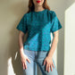 1980s Blue and Turquoise Print Silk Top (S/M)