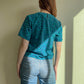 1980s Blue and Turquoise Print Silk Top (S/M)