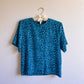 1980s Blue and Turquoise Print Silk Top (S/M)