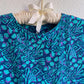 1980s Blue and Turquoise Print Silk Top (S/M)
