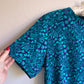 1980s Blue and Turquoise Print Silk Top (S/M)