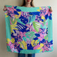 1980s Electric Blue and Turquoise Tropical Print Scarf