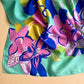 1980s Electric Blue and Turquoise Tropical Print Scarf