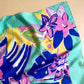 1980s Electric Blue and Turquoise Tropical Print Scarf