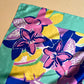 1980s Electric Blue and Turquoise Tropical Print Scarf